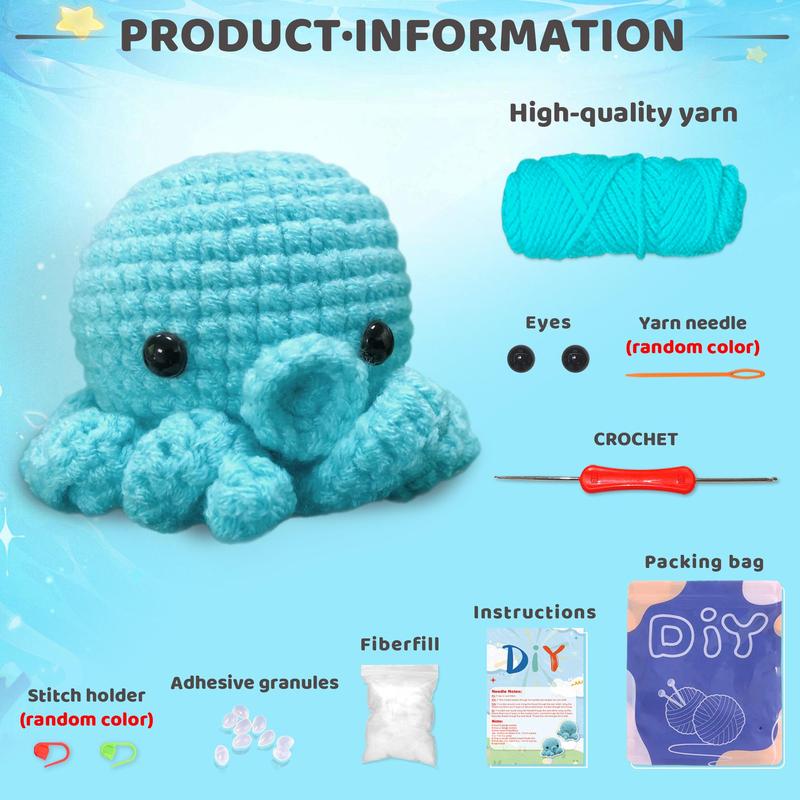 Cute Octopus Design Crochet Kit, DIY Knitting Kit with Random Color Accessories, Ideal Home Decor Craft for Family Bonding, Must-have Gift Option