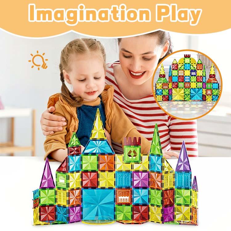 75 Pcs High Quality Magnetic Block Sets - Upgrade Version Colorful Building Toy for Kids - Christmas Birthday Gift with Free Dinosaur Toy