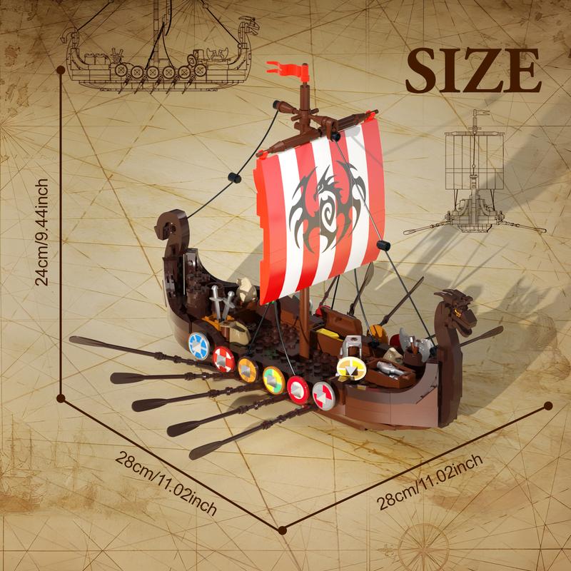 Viking Pirate Ship Building Blocks Set, Medieval Norse Myths Pirates Ship, Great Christmas & Halloween Gift for Kids Who Love Pirate Adventures (555 pcs)