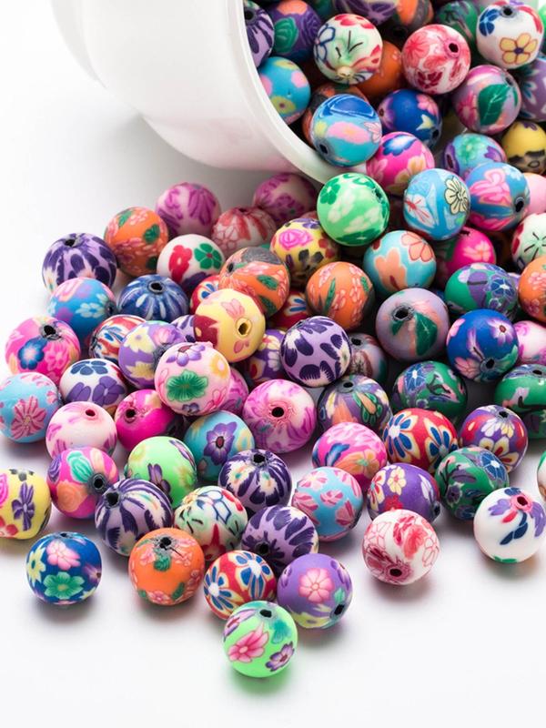 Cute Unique Colorful Flower Patterns Round Polymer Clay Beads, Colorful Beads for DIY Crafting Jewelry Accessory Making Supplies