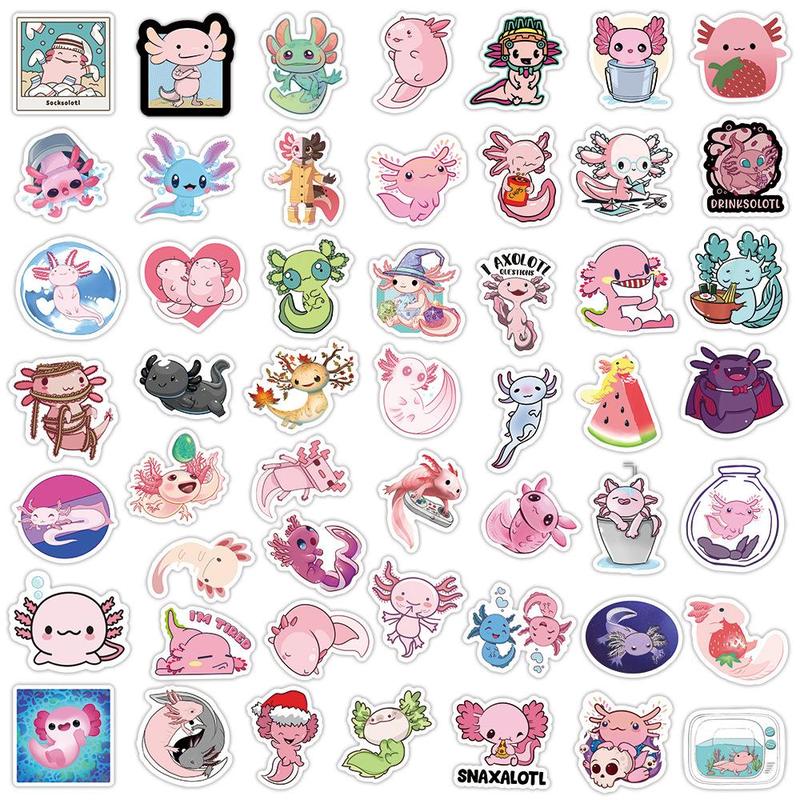 DIY Cute Cartoon Newt Series Pattern Decorative Sticker, 50pcs Waterproof Self Adhesive Anime Naughty Stickers Decals, Creative Paster for Gifts Bottle Scrapbook Phone Case Guitar