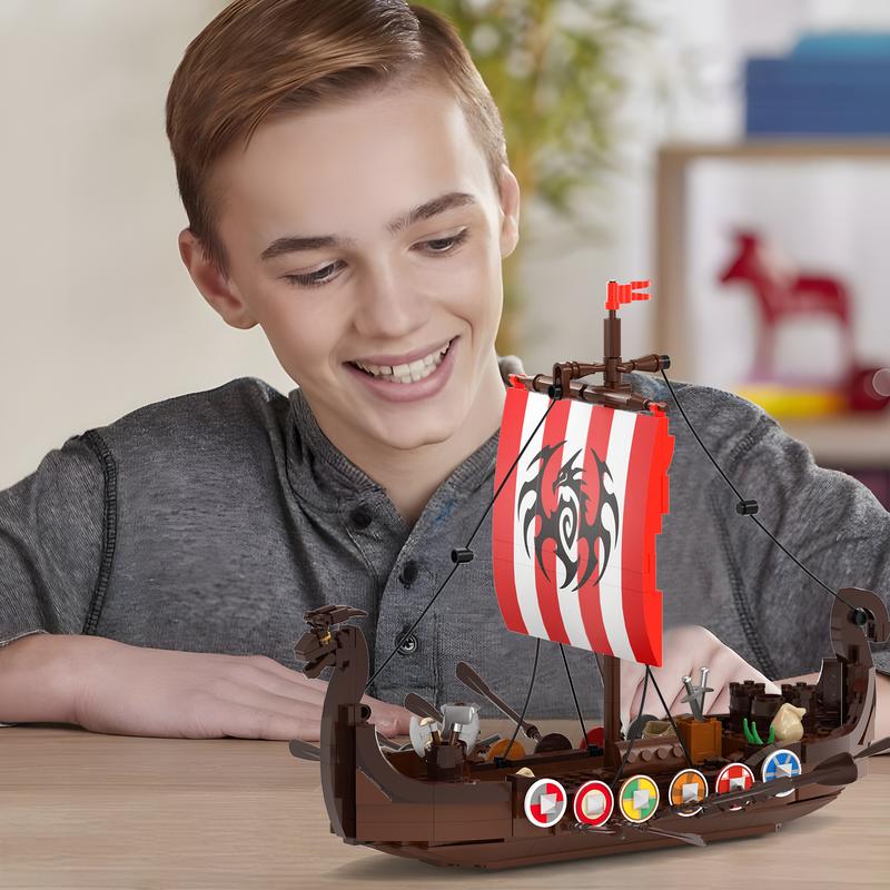 Viking Pirate Ship Building Blocks Set, Medieval Norse Myths Pirates Ship, Great Christmas & Halloween Gift for Kids Who Love Pirate Adventures (555 pcs)