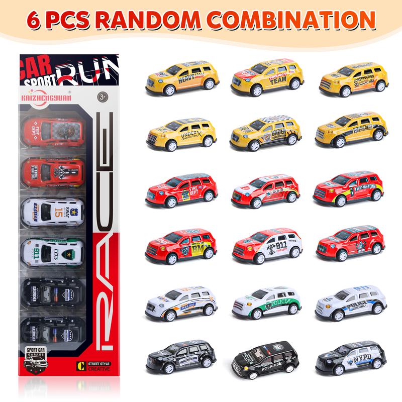 Set of 6 Toy Cars in 1:64 Scale, Collision-Flip Design, Pull Back Vehicles Perfect Gift vehicles