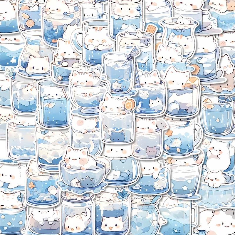 Cute Cartoon Animal & Glass Bottle Pattern Sticker, 48pcs pack Waterproof Self Adhesive Decal, DIY Creative Paster For Gifts Bottle Scrapbook Phone Case Guitar