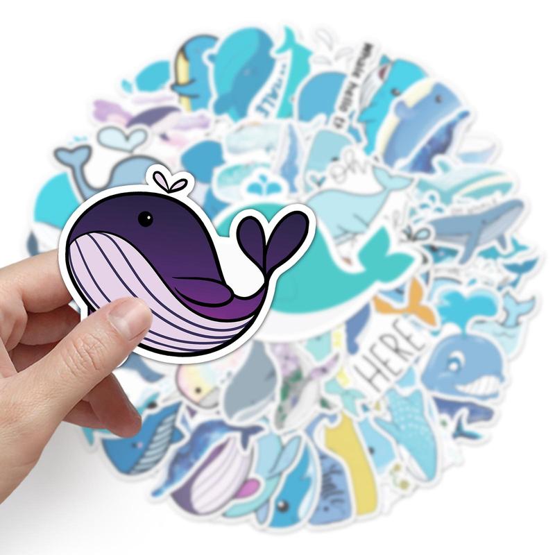 50pcs Cartoon Whale Pattern Stickers, Cute Waterproof Decorative Stickers, DIY Decals For Water Bottle, Laptop, Phone Case, Scrapbooking, Journal Making