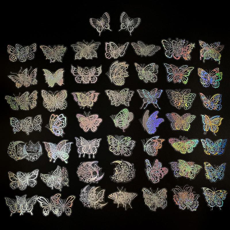 Holographic Stickers, 100pcs Transparent Laser Stickers, Colorful Butterfly Resin Transparent Decoration Stickers for Diy Scrapbook Journal Laptop Water Bottles, Decorative Decal Accessories