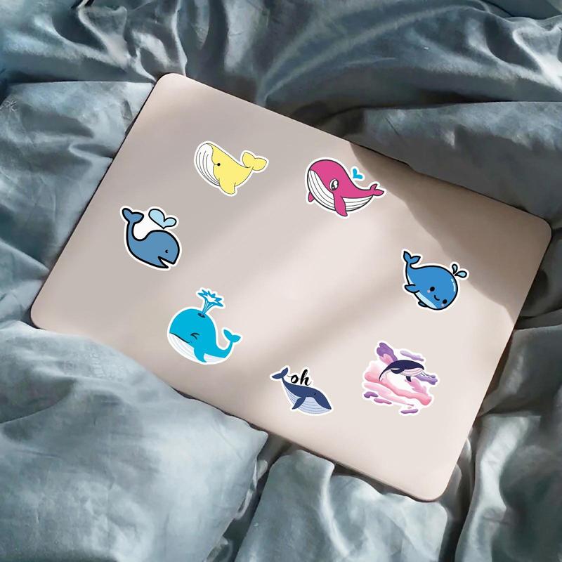 50pcs Cartoon Whale Pattern Stickers, Cute Waterproof Decorative Stickers, DIY Decals For Water Bottle, Laptop, Phone Case, Scrapbooking, Journal Making