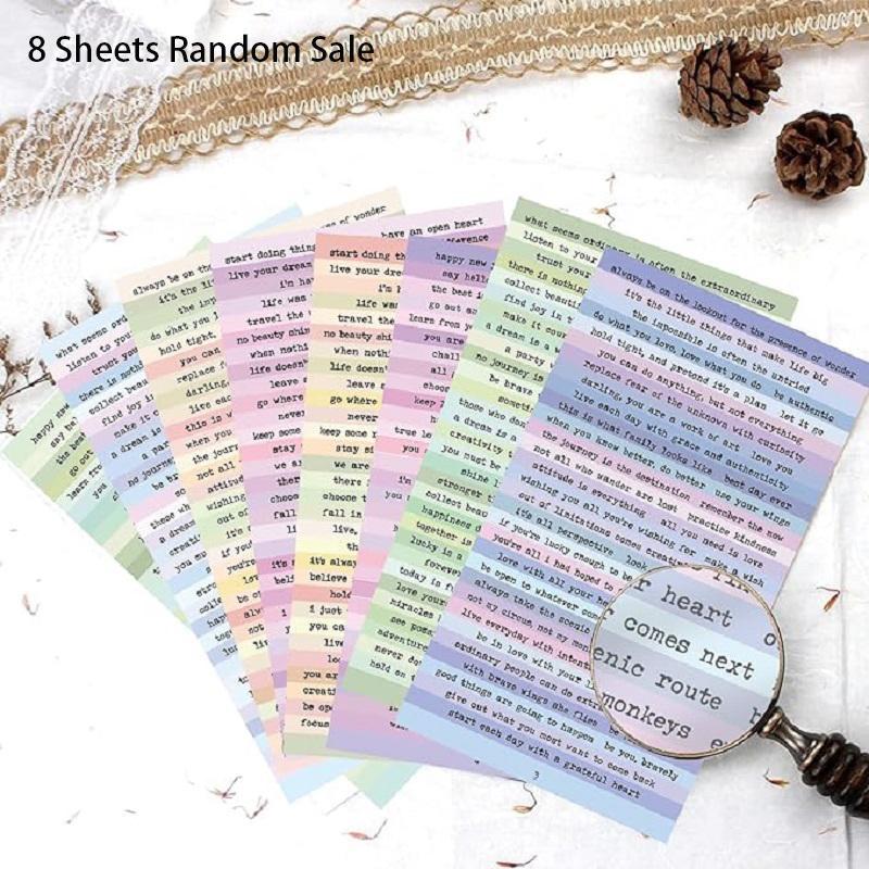 Random Random Text Pattern Sticker, 8 Sheets Creative Retro Text Sticker, Scrapbooking DIY Decorative Material Collage Journaling