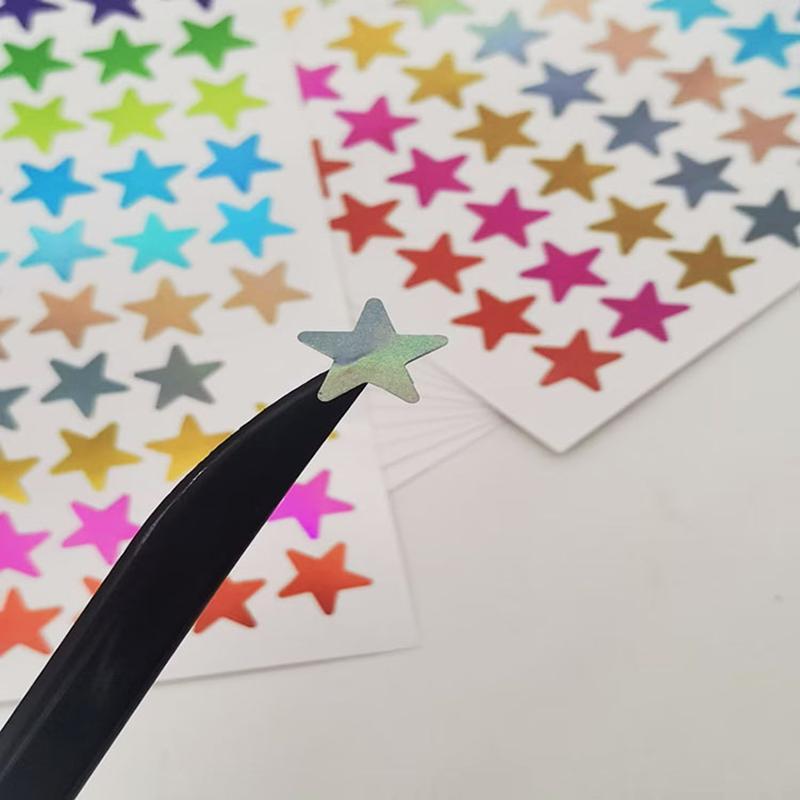 Star Sticker, 5 Counts DIY Decorative Sticker For Scrapbook, Multicolored Shiny Star Stickers for Books Greeting Cards Gift Wrapping, DIY Crafts