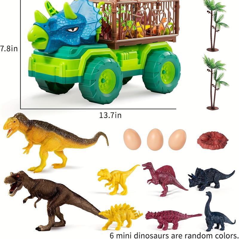 Dinosaur Truck Toy For Kids 3-5 Years, Triceratops Transport Car Carrier With 8 Dino Figures, Activity Play Mat, Dino Eggs And Trees, Capture Jurassic Dinosaurs Play Set For Boys And Girls