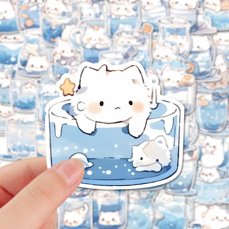 Cute Cartoon Animal & Glass Bottle Pattern Sticker, 48pcs pack Waterproof Self Adhesive Decal, DIY Creative Paster For Gifts Bottle Scrapbook Phone Case Guitar