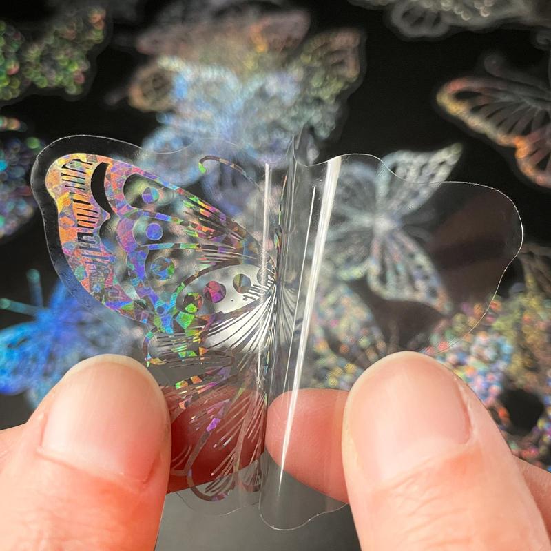 Holographic Stickers, 100pcs Transparent Laser Stickers, Colorful Butterfly Resin Transparent Decoration Stickers for Diy Scrapbook Journal Laptop Water Bottles, Decorative Decal Accessories