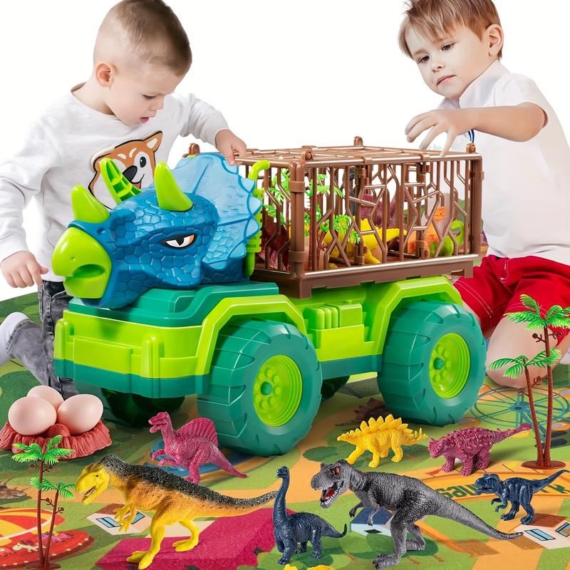 Dinosaur Truck Toy For Kids 3-5 Years, Triceratops Transport Car Carrier With 8 Dino Figures, Activity Play Mat, Dino Eggs And Trees, Capture Jurassic Dinosaurs Play Set For Boys And Girls