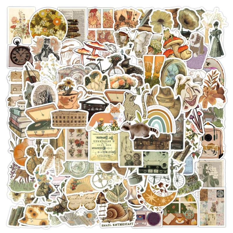 112pcs Vintage Aesthetic Stickers, Cute Retro Journaling Scrapbooking Stickers Pack for Adult Women Teen Grils, Waterproof Vinyl Decals for Water Bottle Laptop Computer Phone Case Tumbler Cup Ipad