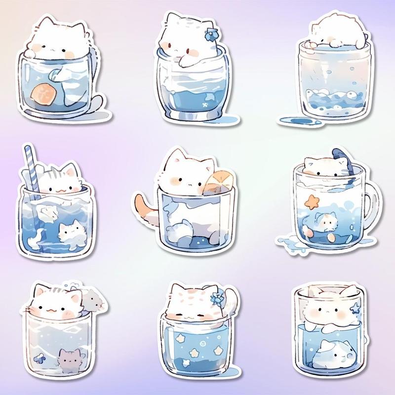 Cute Cartoon Animal & Glass Bottle Pattern Sticker, 48pcs pack Waterproof Self Adhesive Decal, DIY Creative Paster For Gifts Bottle Scrapbook Phone Case Guitar