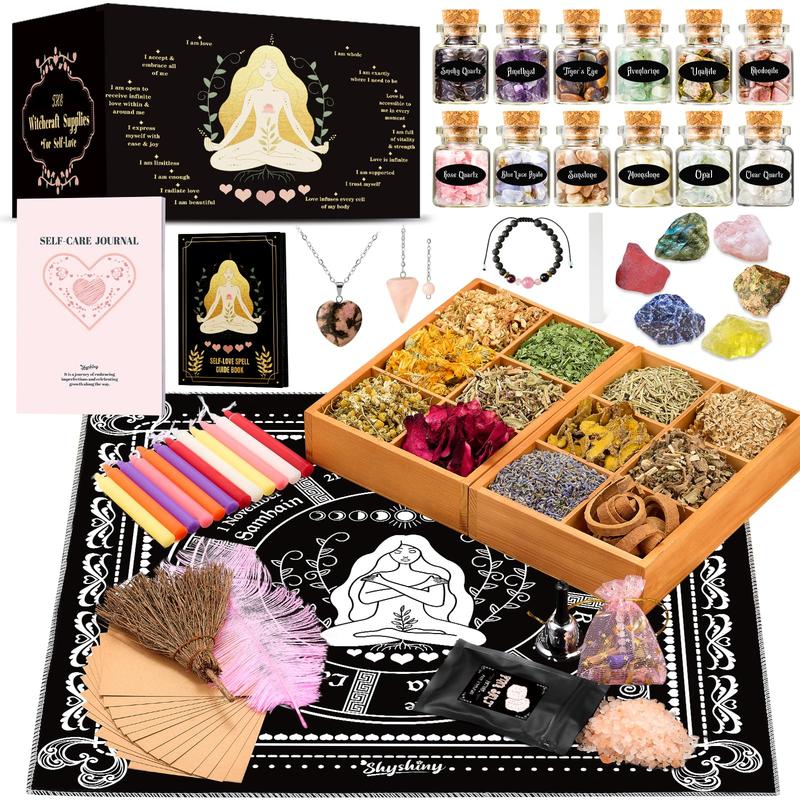 Self-Love Witchcraft Supplies Kit, 75Pack Wiccan Supplies and Tools Self-Love Spell Kit with Self-Care Journal Workbook Witchy Gifts for Women