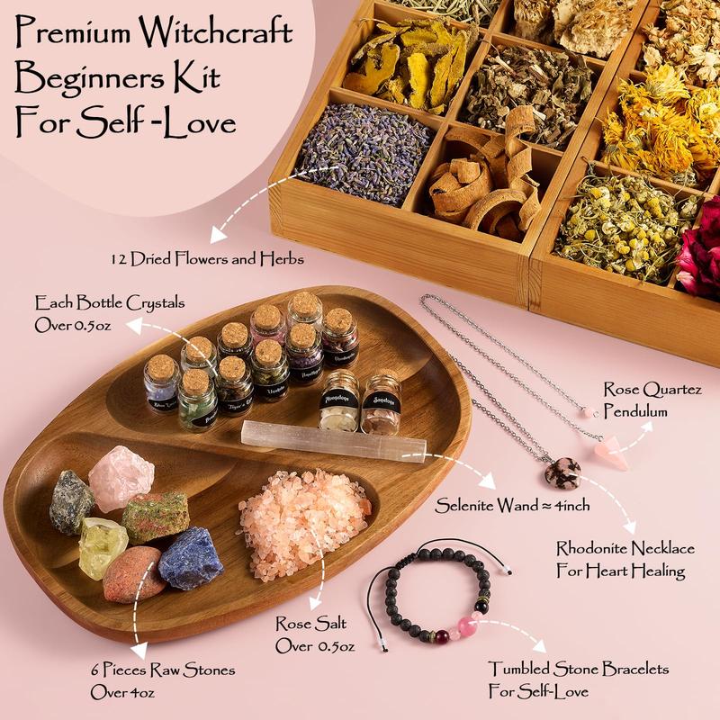 Self-Love Witchcraft Supplies Kit, 75Pack Wiccan Supplies and Tools Self-Love Spell Kit with Self-Care Journal Workbook Witchy Gifts for Women