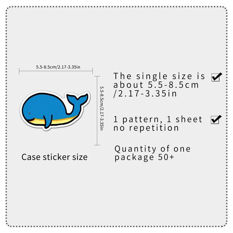 50pcs Cartoon Whale Pattern Stickers, Cute Waterproof Decorative Stickers, DIY Decals For Water Bottle, Laptop, Phone Case, Scrapbooking, Journal Making