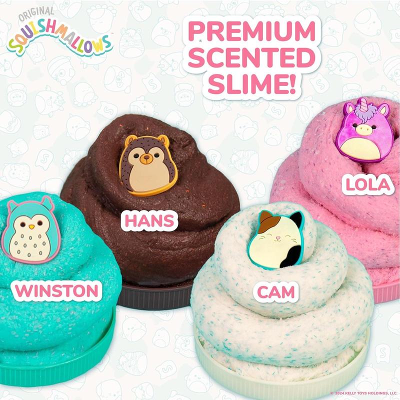 Original Squishmallows Premium Scented Slime, 4-Pack, 8 oz. Fluffy Slime, 4 Scented Slimes, 8 Fun Slime Add Ins, Pre-Made Slime for Kids, Great 6 Year Old Toys, Super Soft Sludge Toy