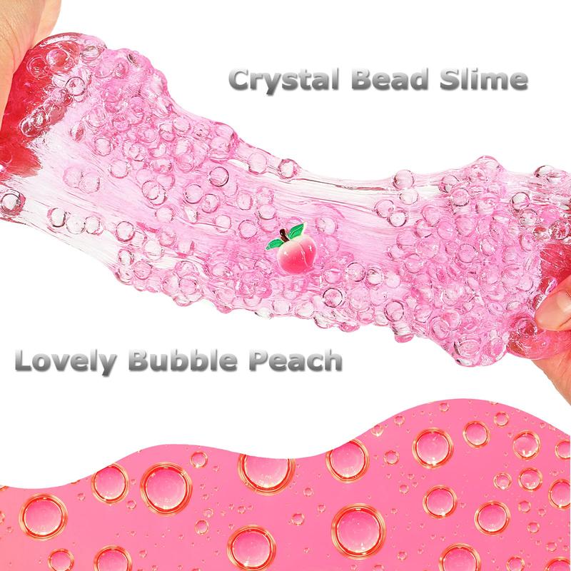 Premade Crystal Rose Pink Jelly Cube Glimmer Crunchy Slime, Includes 4 Sets of Slime Add-ins, Party Favors for Kids, Sensory and Tactile Stimulation, Stress Relief, for Girls & Boys