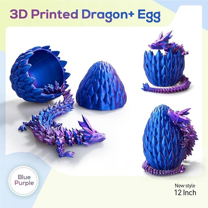 3D Printed Dragon,Dragon Eggs with Dragon Inside,Dragon Egg Toy,12'' Full Articulated Crystal 3D Dragon for Children's Day Gift & Birthday Gift,Halloween