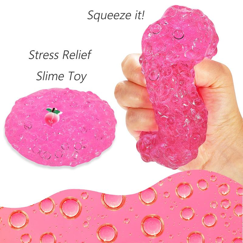 Premade Crystal Rose Pink Jelly Cube Glimmer Crunchy Slime, Includes 4 Sets of Slime Add-ins, Party Favors for Kids, Sensory and Tactile Stimulation, Stress Relief, for Girls & Boys