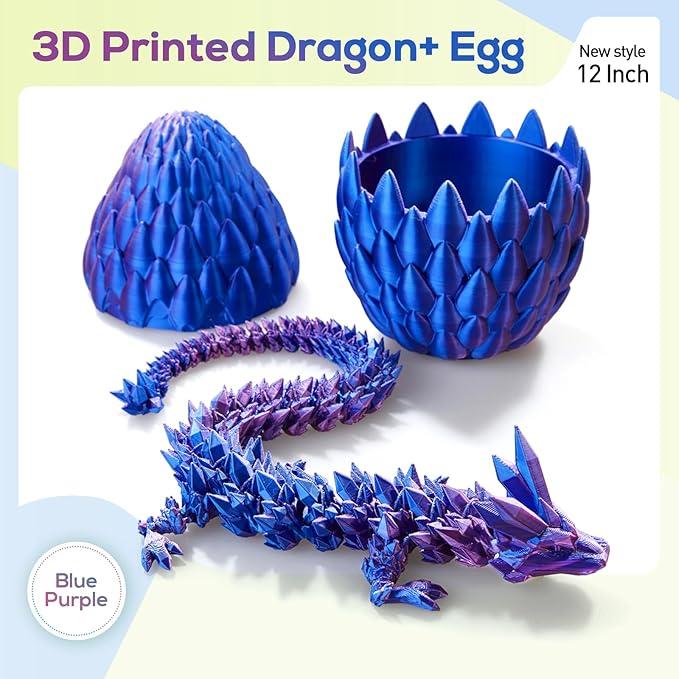 3D Printed Dragon,Dragon Eggs with Dragon Inside,Dragon Egg Toy,12'' Full Articulated Crystal 3D Dragon for Children's Day Gift & Birthday Gift,Halloween