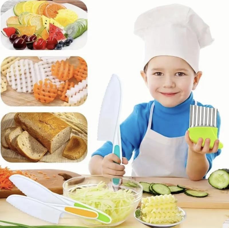 [Kitchen toy]Kitchen Accessories Safe Cooking Set,Child's Cooking SetToy: Safe Culinary Tools for Kids,Foster Skills & Fun Toys Set for RealCooking for Real Cooking with Plastic Safe Knives Crinkle Cutter Kids Cutting Board,Gift for child,birthday Gift