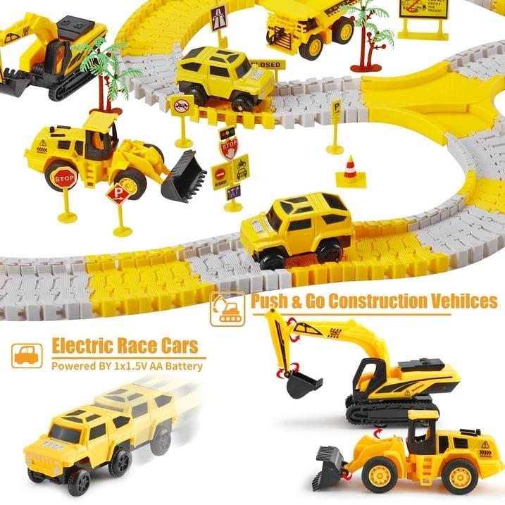 276 PCS Construction Race Track Toys for Kids Boys : Trucks, Cars, Excavator