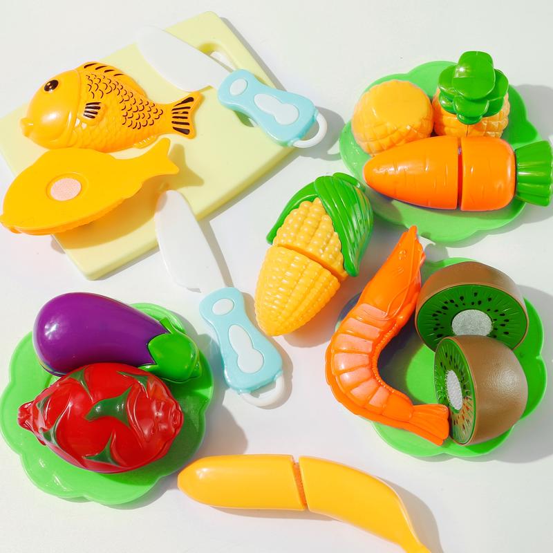 70 PCS Cutting Play Food Toy for Kids Play Kitchen, Pretend Kitchen Fruit and Vegetables with Mini Knifes and Plates