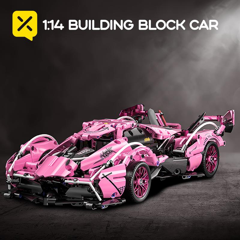 V12 cherry blossom powder building blocks, assembled sports car, pulled back car, racing car, educational toy car, assembled model, cool birthday gift