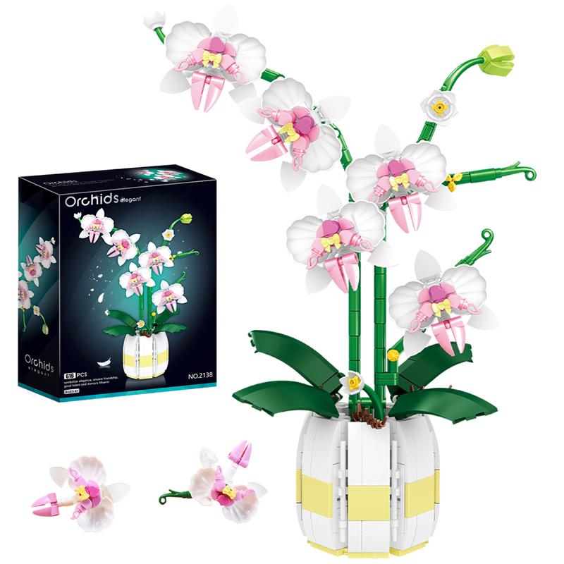 Mini Orchids Bonsai Building Set,Artificial Plant Building Blocks Kit for Home Office Decoration Gift for Mother's Day, Anniversary