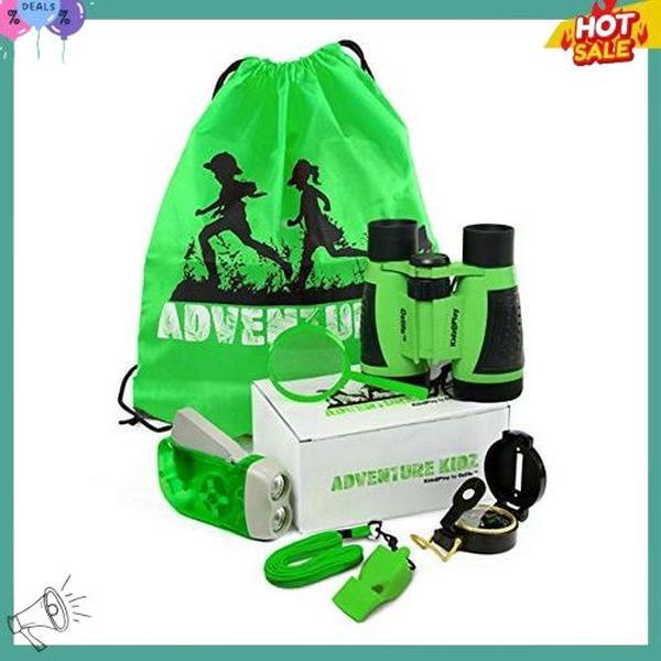 Adventure Kidz Outdoor Exploration Kit, Children’s Binoculars with Case, Flashlight, Compass, Whistle, Magnifying Glass, Backpack. Great Kids Gift Set for Camping, Hiking, STEM and Pretend Play