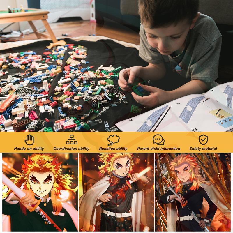 66011,798 Pieces,DemonSlaye Building Block Set,27in Rengoku Kyoujurou Building Block with  Stand,Handmade Cosplay Anime Toy Building Set for Collecting and Gifting Model for Anime fans,Home Decoration,For aged 12 and above,Stress relief toy