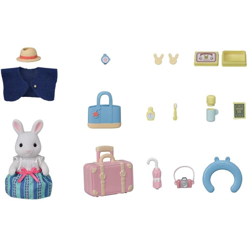 Calico Critters Snow Rabbit Mother's Weekend Travel Set, Dollhouse Playset with Figure and Accessories