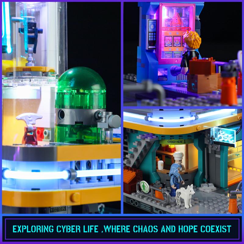 Funwhole Cyberpunk Apartment Lighting Building-Bricks Set - 2524 Pcs Future City Modular Buildings Set Display Idea for Adults and Sci-fi Lovers,Cyberpunk Mansion