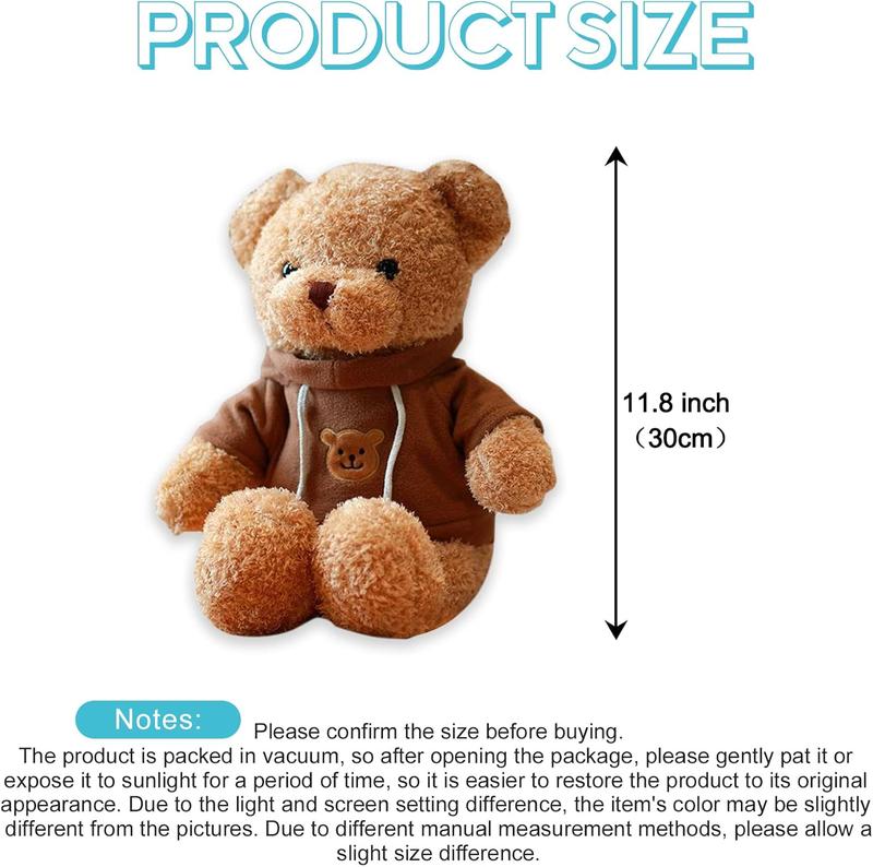 Teddy Bear Stuffed Animal Cute Brown Hoodie Bear Plush Toys Gifts for Kids 11.8 Inches Christmas thanksgiving gift for kids girls boys