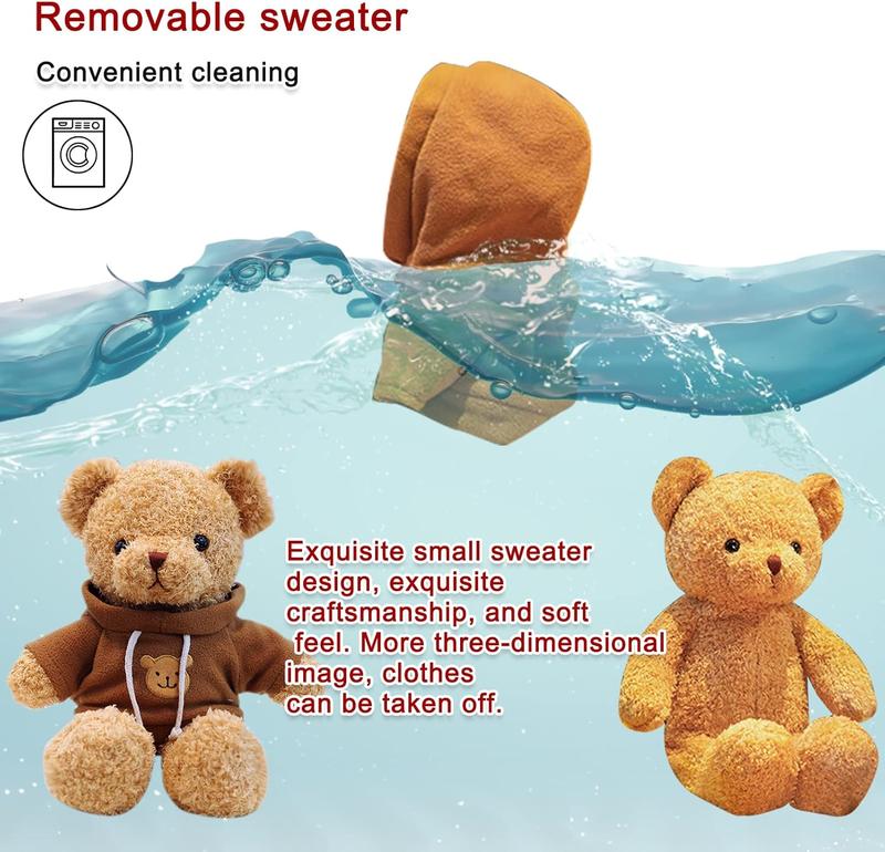 Teddy Bear Stuffed Animal Cute Brown Hoodie Bear Plush Toys Gifts for Kids 11.8 Inches Christmas thanksgiving gift for kids girls boys