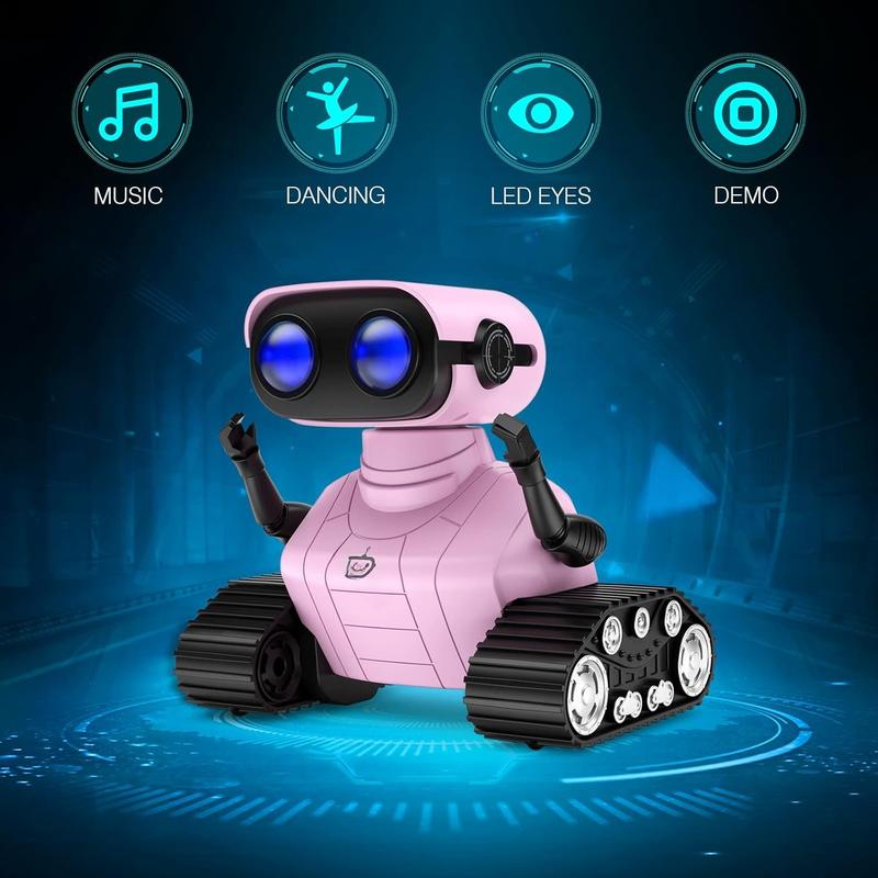 Girls Robot Toy, Rechargeable RC Robot for Kids, Remote Control Toy with Music and LED Eyes, Gift for Children Age 3 Years and Up - Pink