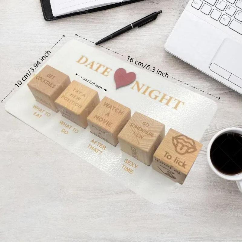 Wooden Couple Dice Game Set, 1 Set Romantic Couple Night Decision Dice Game Set with Storage Bag, Portable Creative Party Game Supplies for Couple