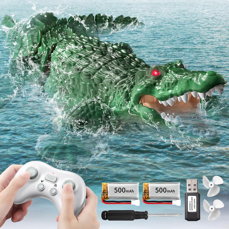 Remote Control Crocodile, High Simulation Scale Prank Alligator with Glowing Eyes,for Pool Bathroom RC Boat for  Birthday Halloween Christmas Toys