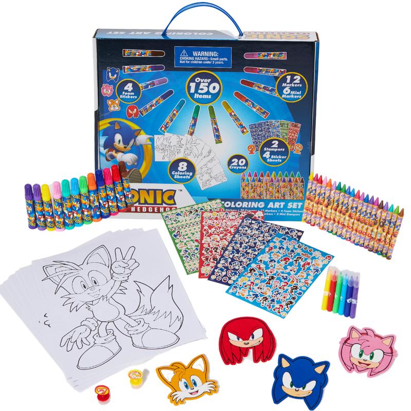 Sonic the Hedgehog Kids Art Kit Stickers Markers and Crayons for Boys and Girls 150 Pieces