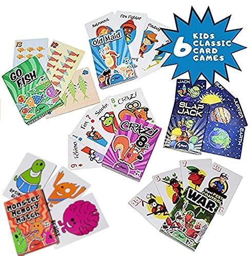 Regal Games Card Games for Kids - Go Fish, Crazy 8's, Old Maid, Slap Jack, Monster Memory Match - Games May Vary (6 Set)