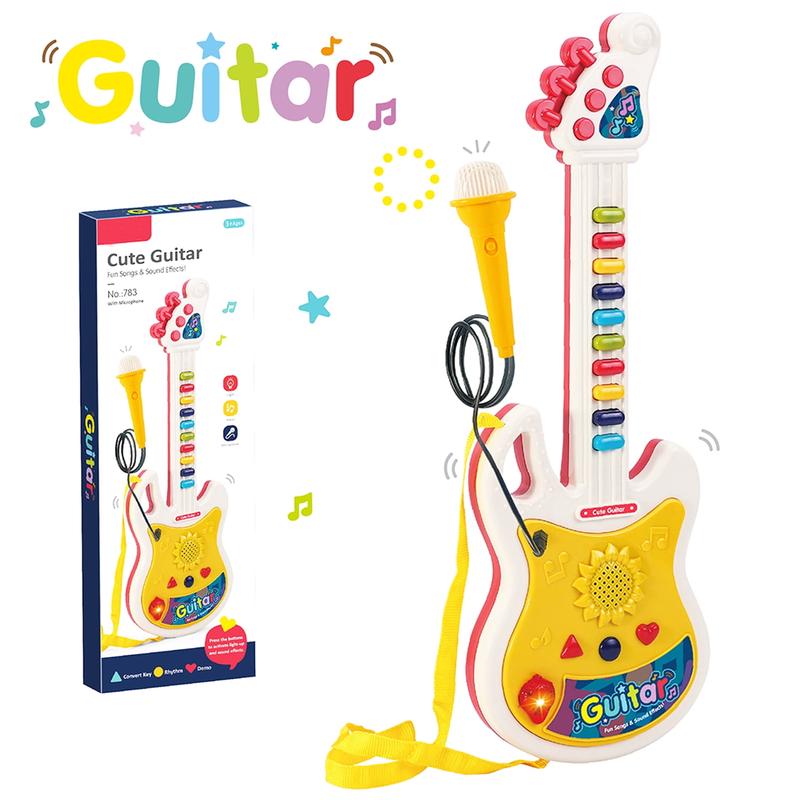 Kids Guitar Toy, Guitar and Microphone Set with Music & Colorful Light, Instruments Educational Toys for 3-7 Year Old,Christmas Birthdays Gift