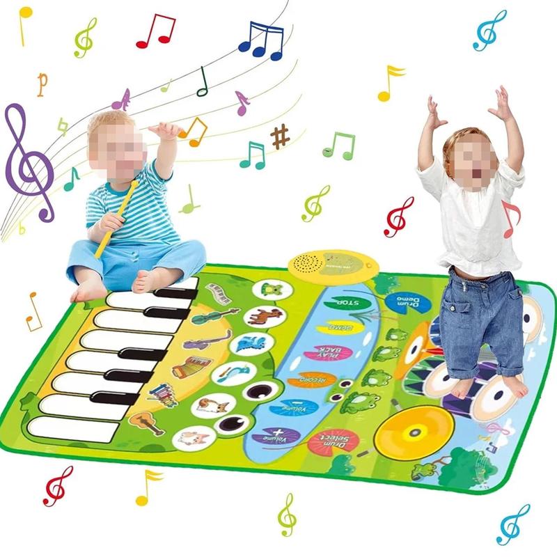 Piano Mat with Drum Toy for Kids, Musical Learning Toys for Boys Girls, Birthday Christmas Gifts for Boys Girls