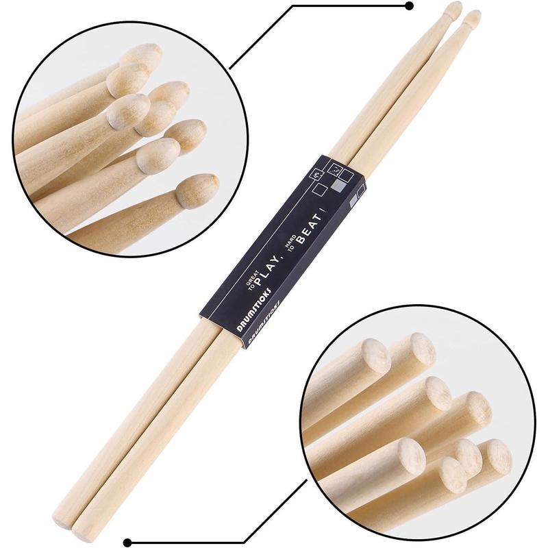 2 Pairs Drum sticks 5A Classic Maple Wood Drumsticks Wood Tip Drumstick for Adults Kids and Beginners