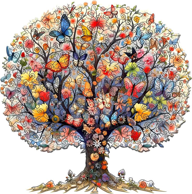 Wooden Puzzle for Adults, 167 count Unique Animal Shaped Wooden Jigsaw Puzzles for Adults, Tree of Life Butterfly Puzzle, Wood Puzzles Adult, Creative Gift for Teenagers Adults (11.4