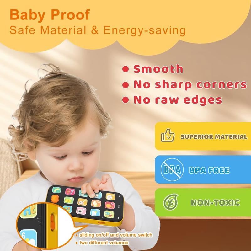 Bilingual Toy Phone Baby Phone with Sounds and Light, English Spanish, Fun Early Learning s Smart Phone Baby Toys for 6-12 Months, Gift for 1 Year Old Boys Girls Toddler Infant, Orange