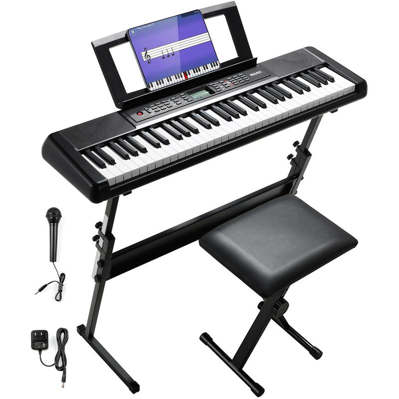 61-Key Piano Keyboard - Electric Keyboard Piano Kit with Stand, Foldable Bench, Holder, Microphone, LCD Screen, and Dual Speakers - Ideal for Beginners and Masters, Kids and Adults,Ideal Gift for Christmas and Thanksgiving