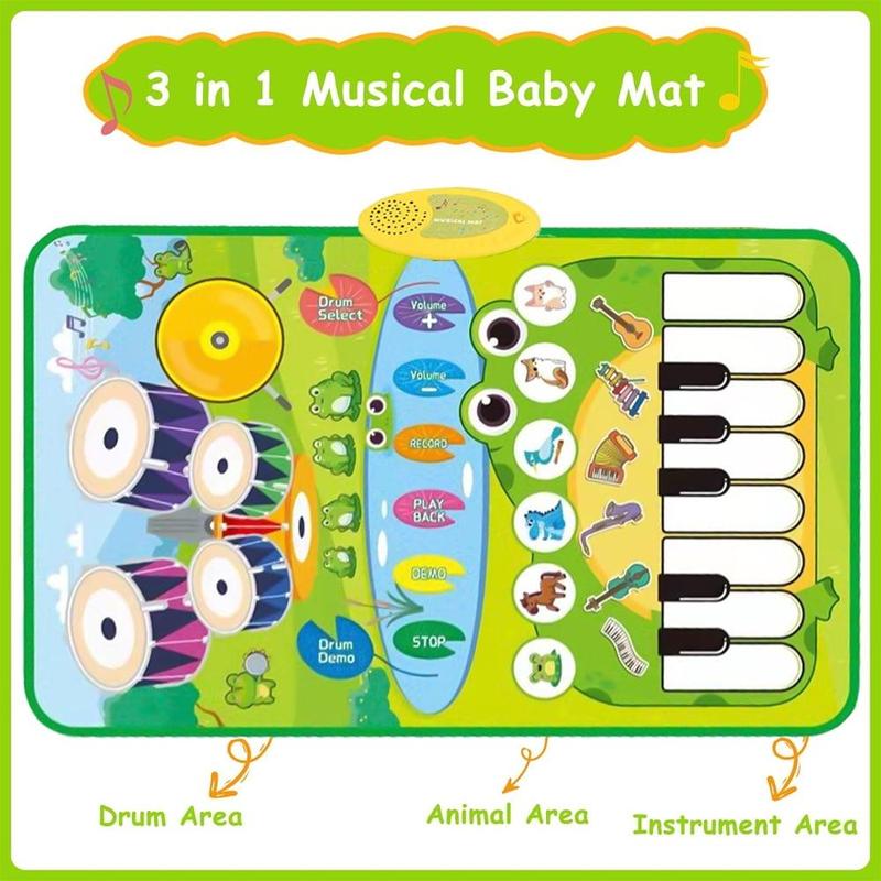 Piano Mat with Drum Toy for Kids, Musical Learning Toys for Boys Girls, Birthday Christmas Gifts for Boys Girls